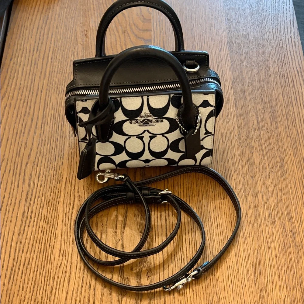 Coach 🌲 Andrea Mini Carryall in Monogram Black and Cream Leather - Picture 8 of 13